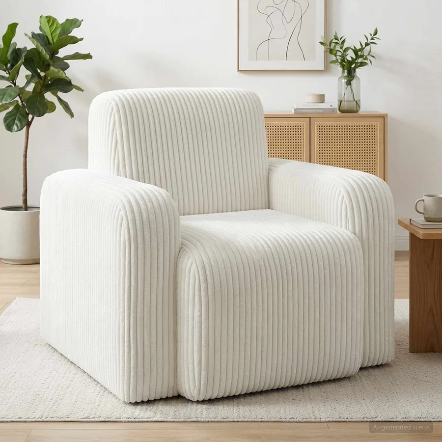 Fauteuil Crème velours côtelé
