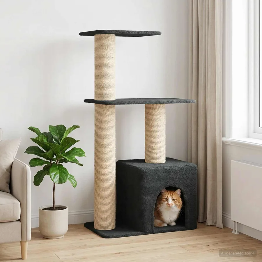 Arbre à chat avec poteaux à griffer en sisal Gris foncé 133 cm