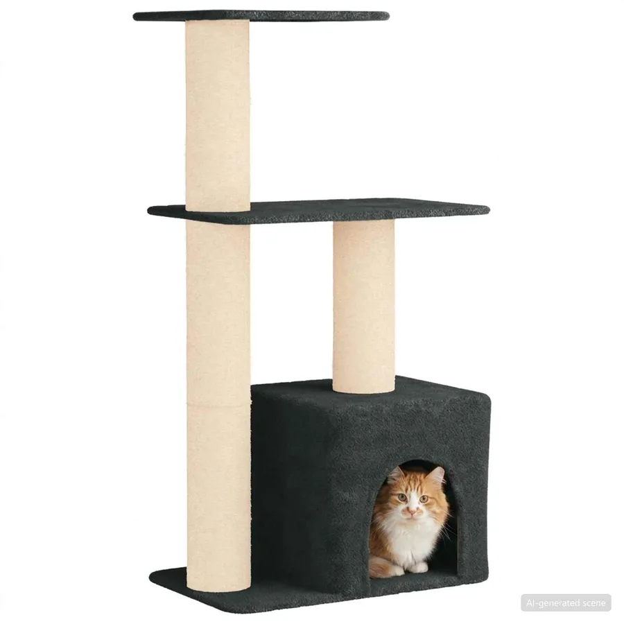 Arbre à chat avec poteaux à griffer en sisal Gris foncé 133 cm - 3