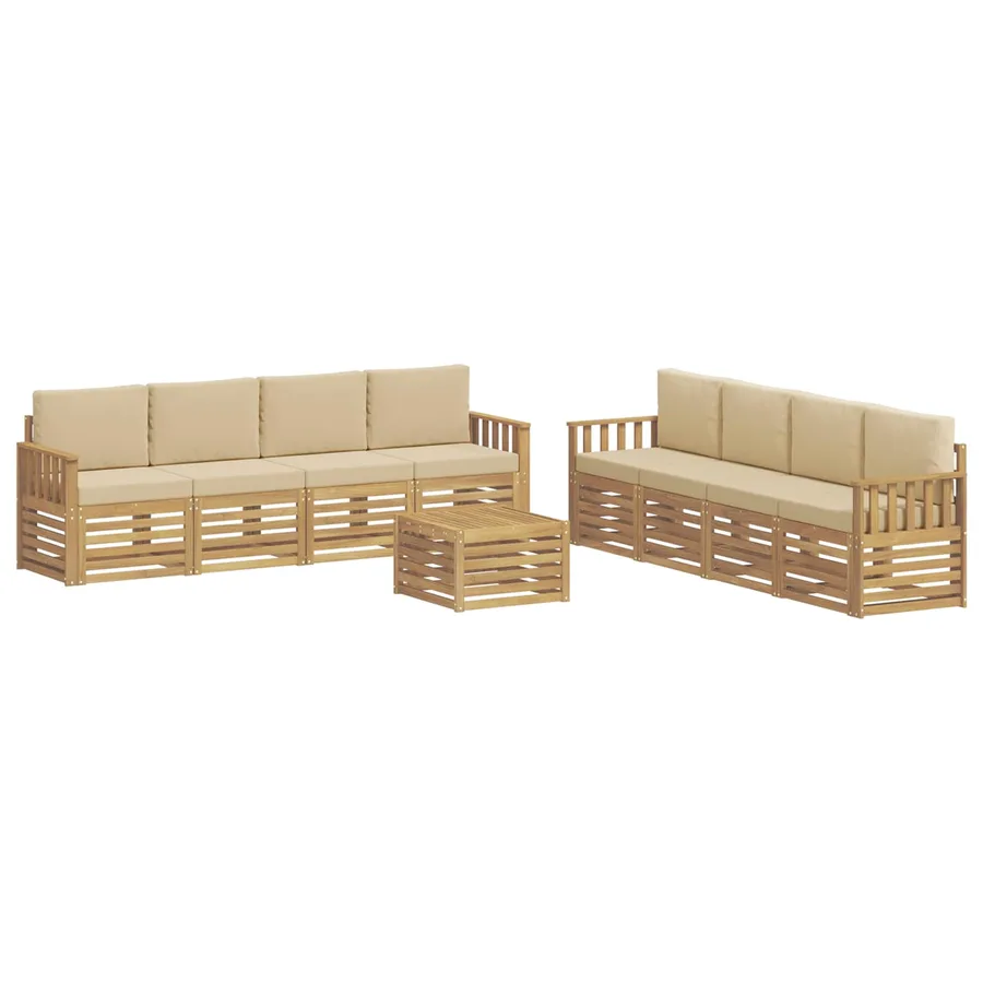 Ensemble de canapés d'extérieur 9 pcs Blanc et Beige - 2