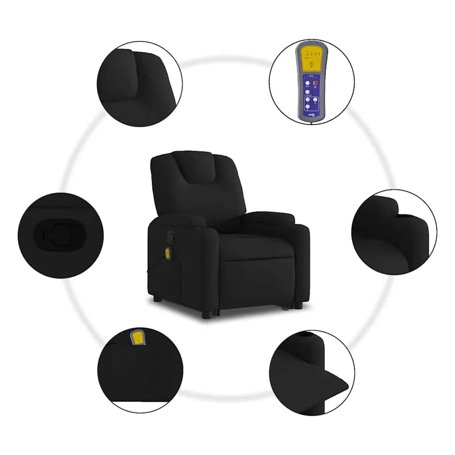Fauteuil de massage inclinable Noir Tissu - 8