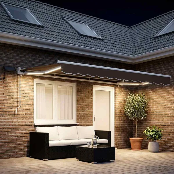 Cadre de store manuel avec LEDs Taupe 4,5 × 3 m