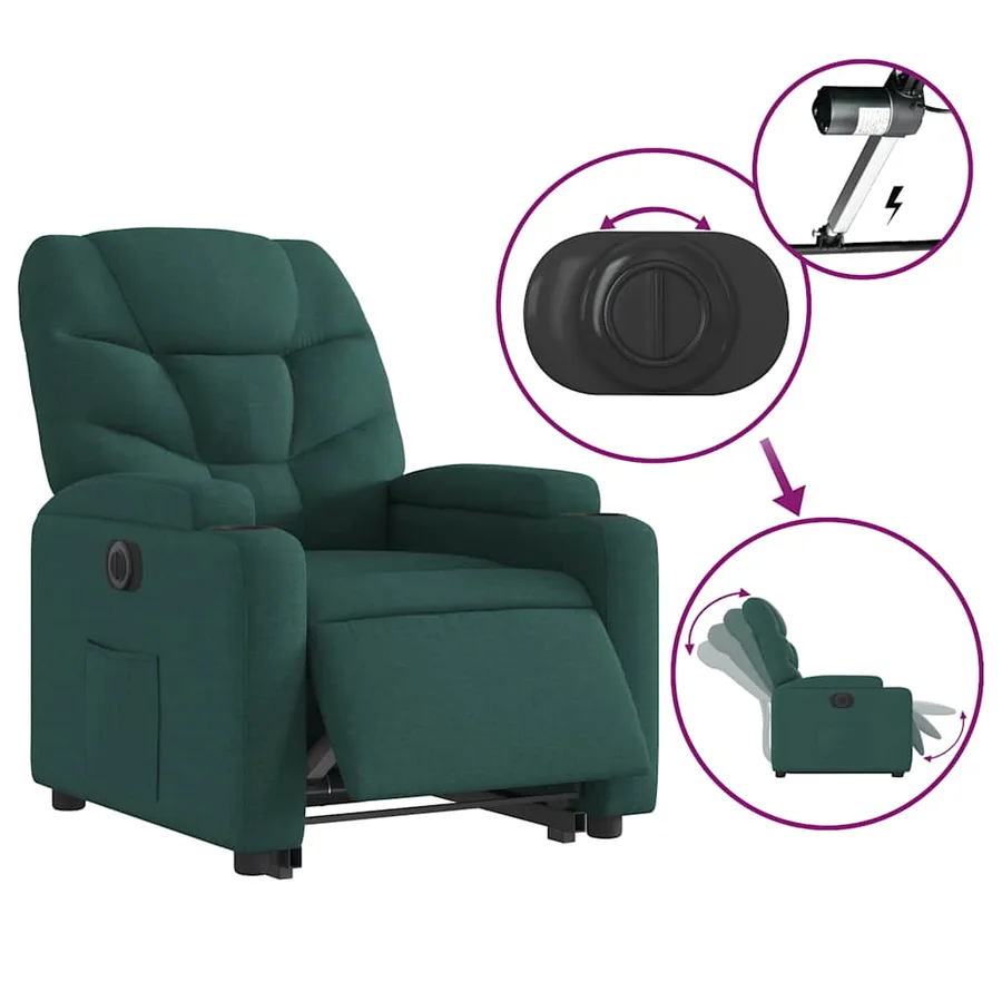 Fauteuil inclinable électrique vert foncé tissu - 6