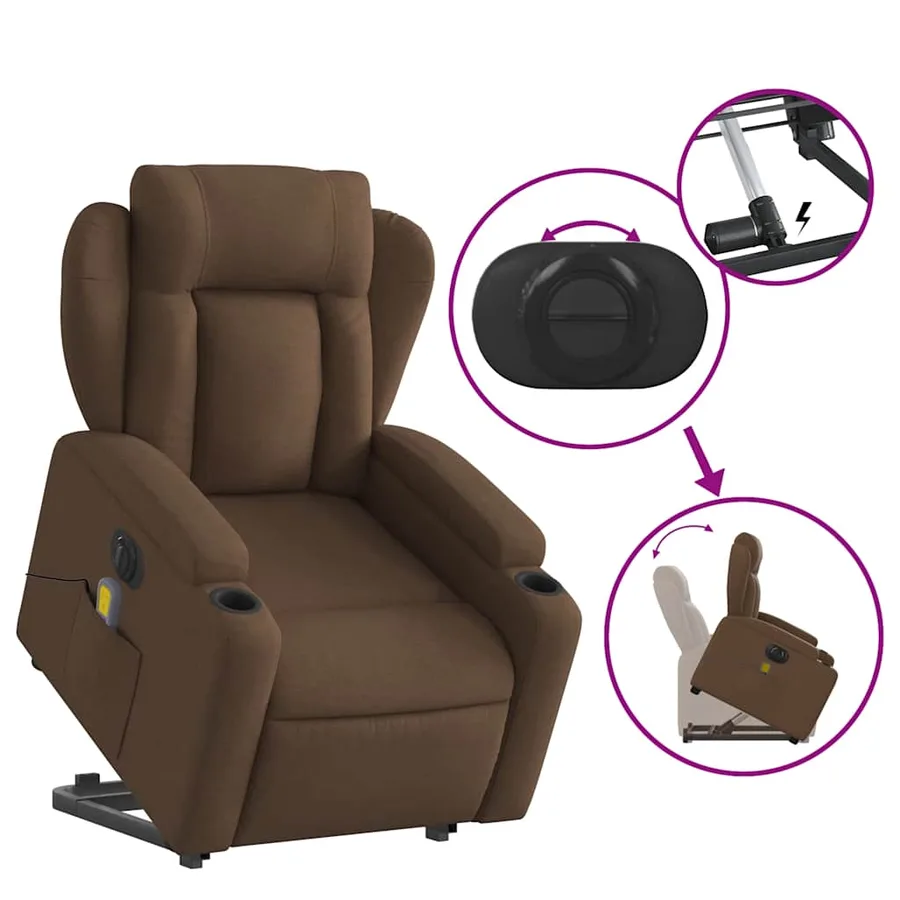 Fauteuil inclinable de massage électrique Marron Tissu - 11