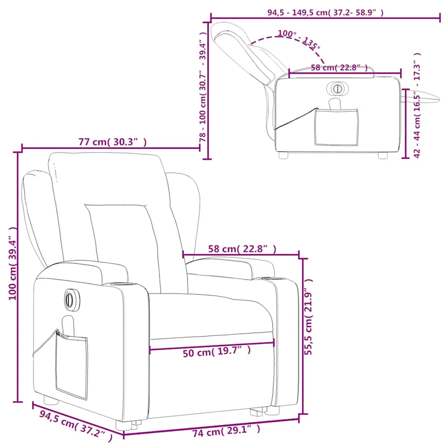 Fauteuil inclinable de massage électrique Marron Tissu - 17
