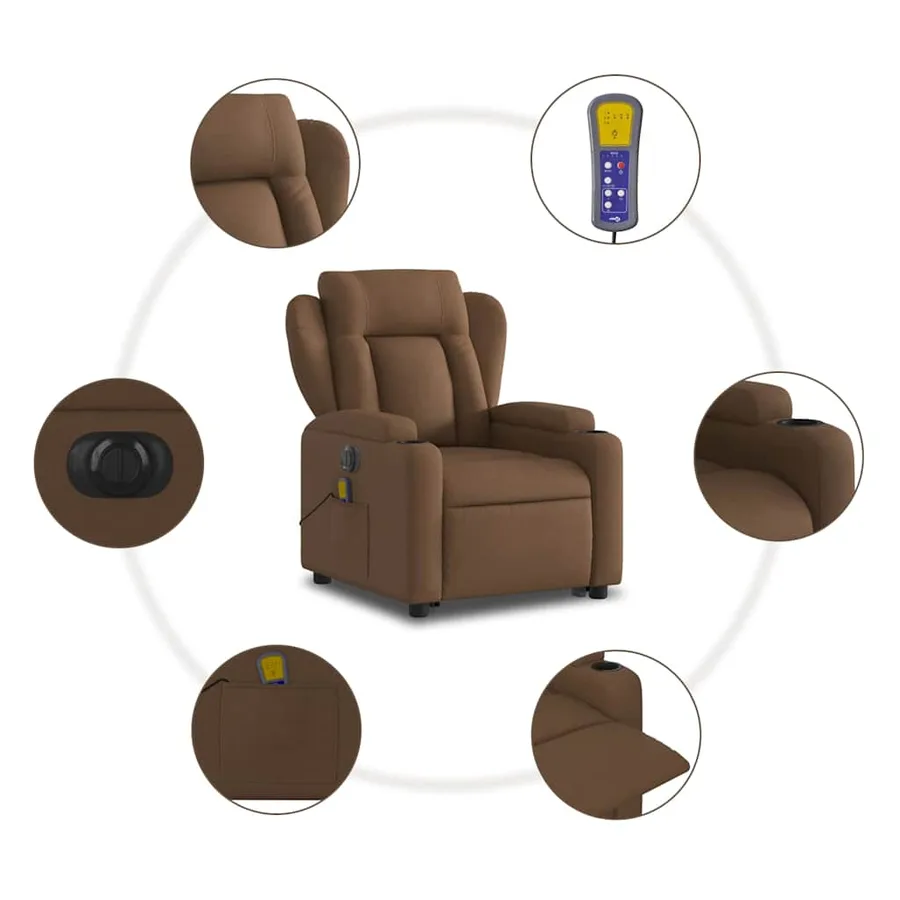 Fauteuil inclinable de massage électrique Marron Tissu - 8