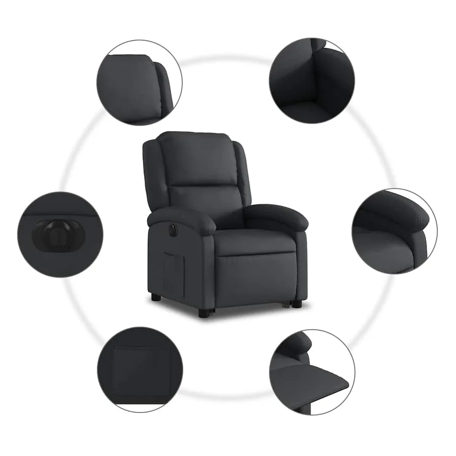 Fauteuil inclinable électrique noir cuir véritable - 8