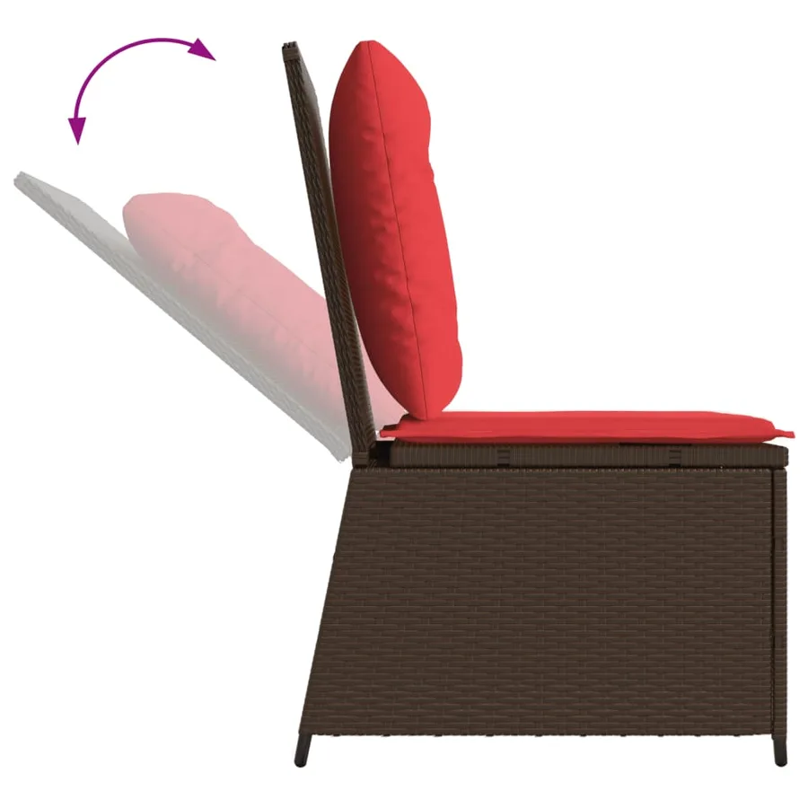 Canapé inclinable de jardin avec coussins marron résine tressée - 7