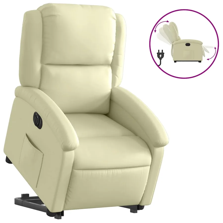 Fauteuil inclinable électrique crème cuir véritable - 2