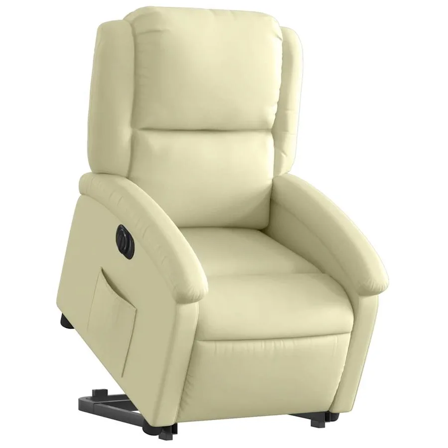 Fauteuil inclinable électrique crème cuir véritable - 3