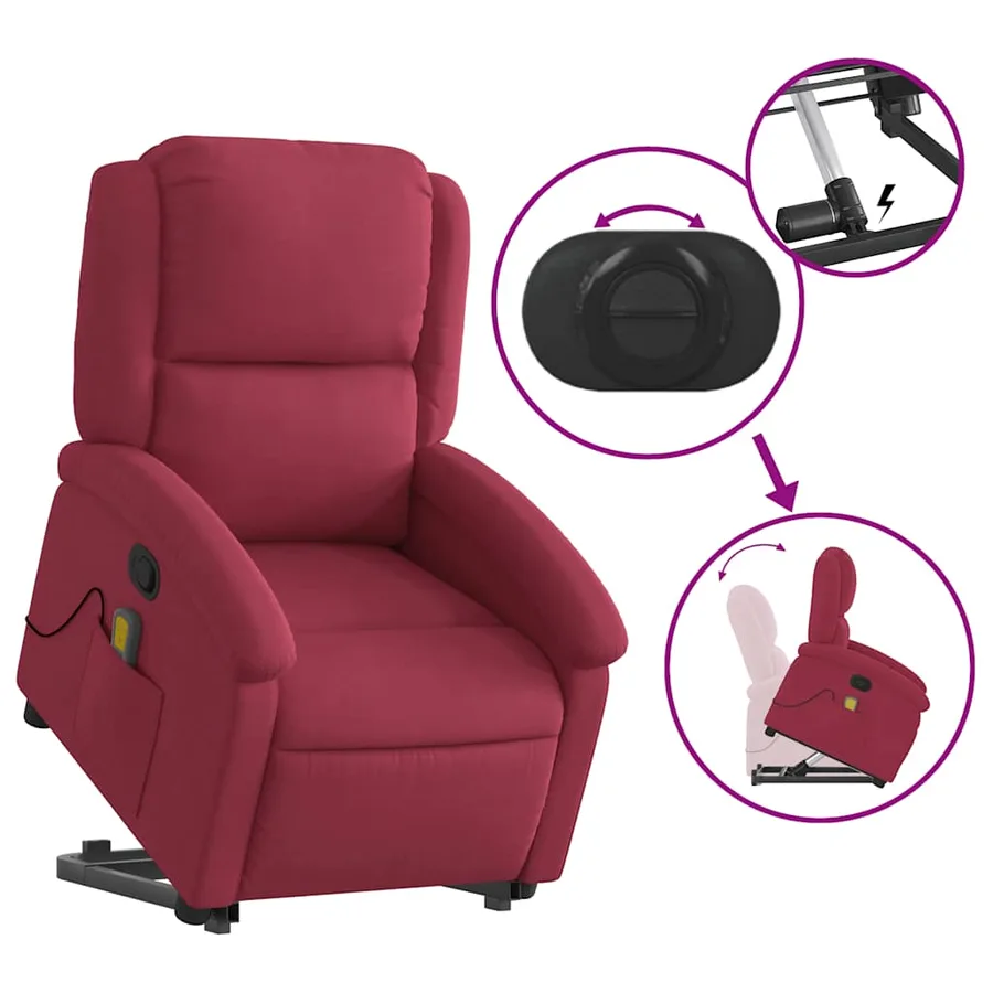 Fauteuil de massage inclinable Rouge bordeaux Velours - 6