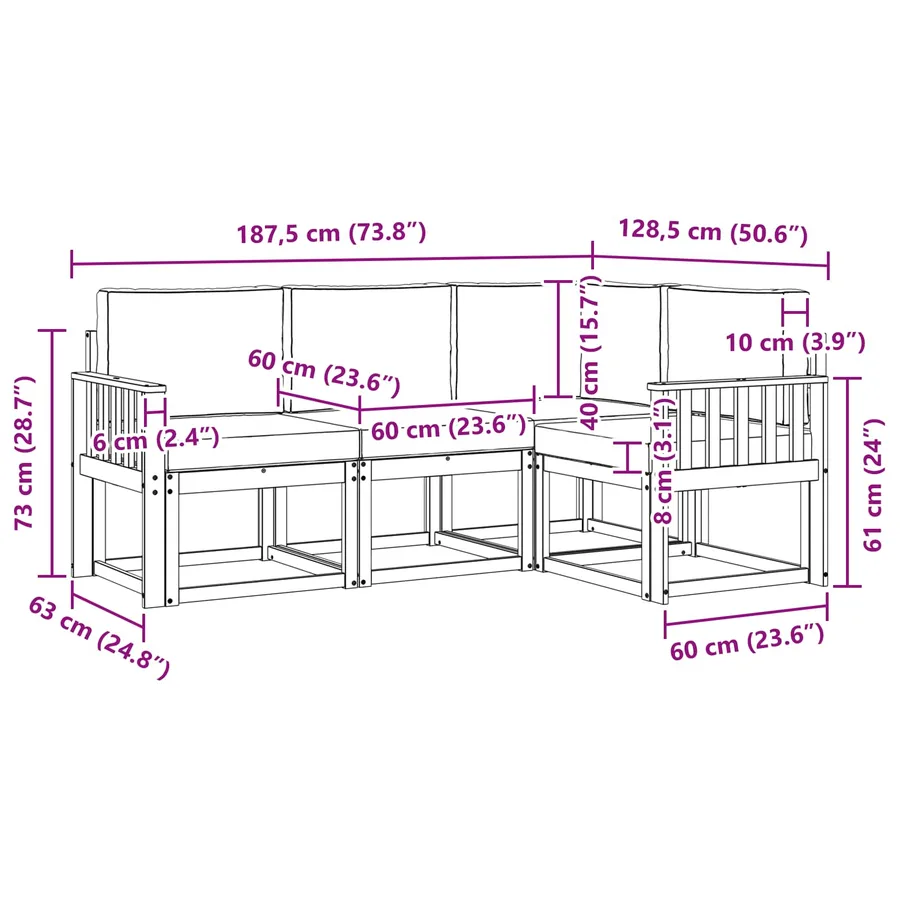 Ensemble de canapés d'extérieur 4 pcs Blanc et gris clair - 7