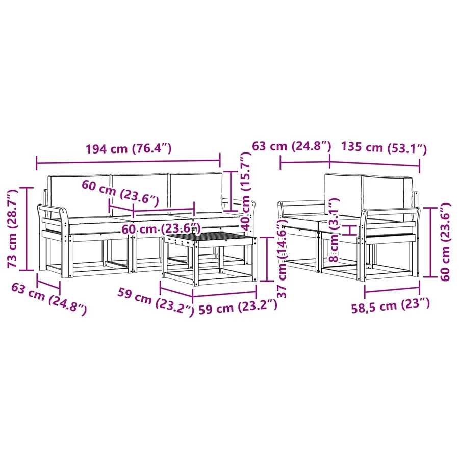 Ensemble de canapés d'extérieur 6 pcs Blanc et gris clair - 7
