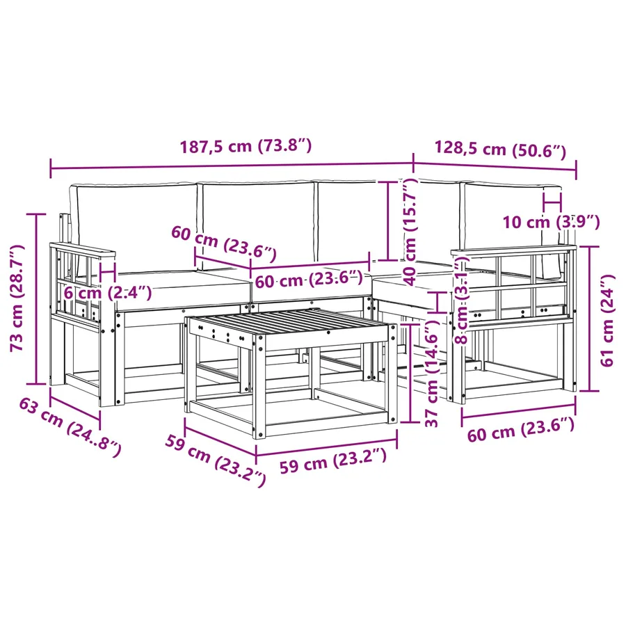 Ensemble de canapés d'extérieur 5 pcs Blanc et gris clair - 7