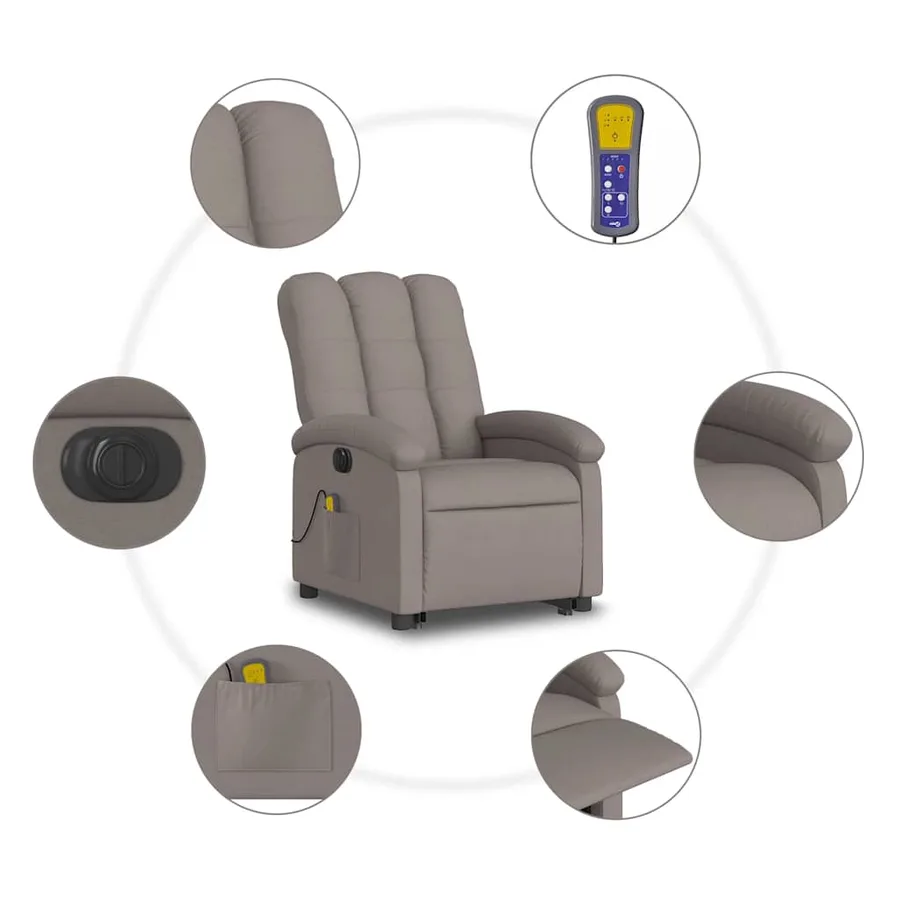 Fauteuil inclinable de massage électrique Taupe Tissu - 8
