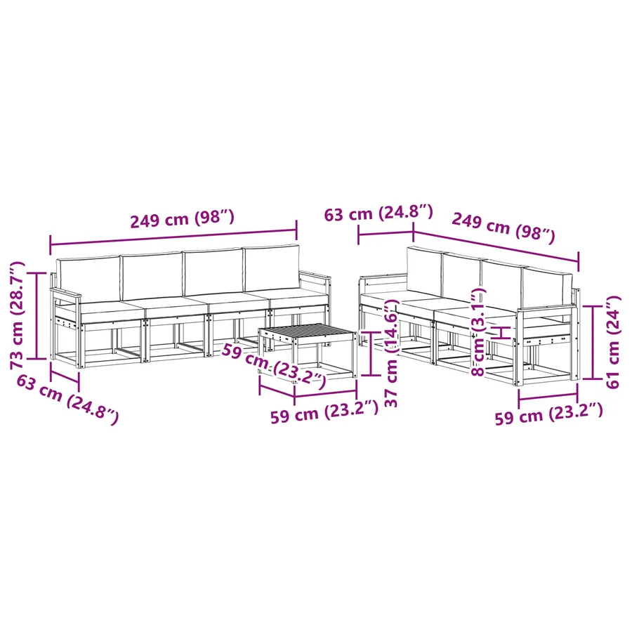 Ensemble de canapés d'extérieur 9 pcs Blanc et gris clair - 7