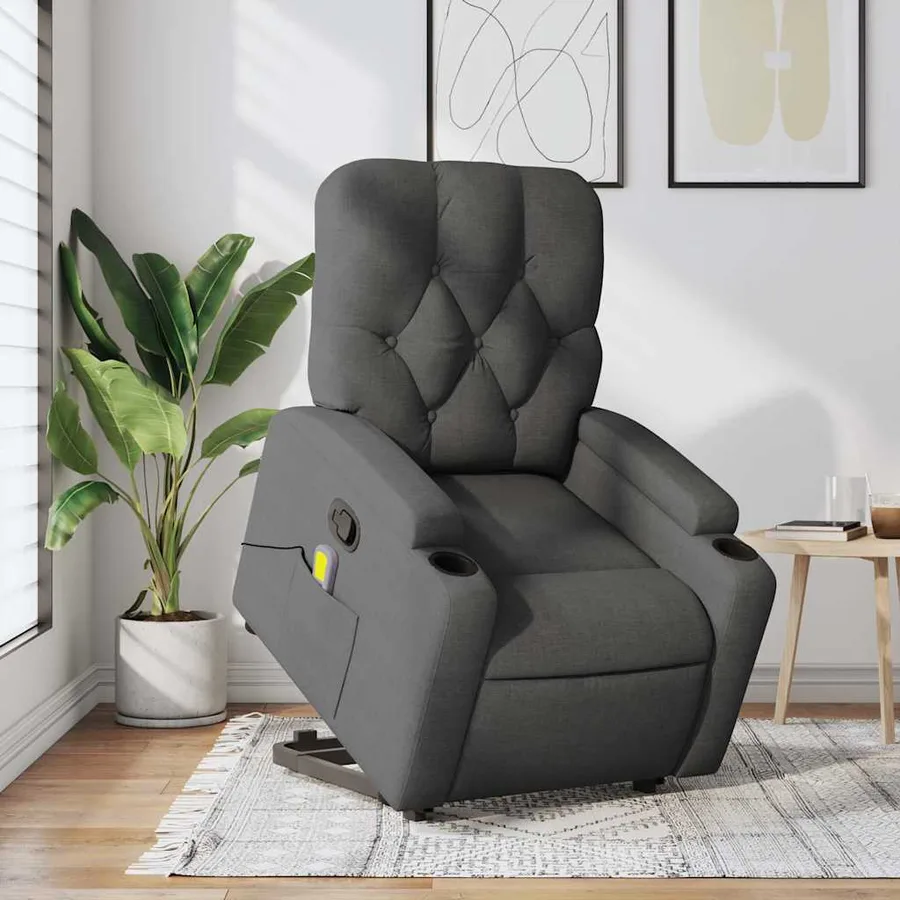 Fauteuil de massage inclinable Gris foncé Tissu - 15