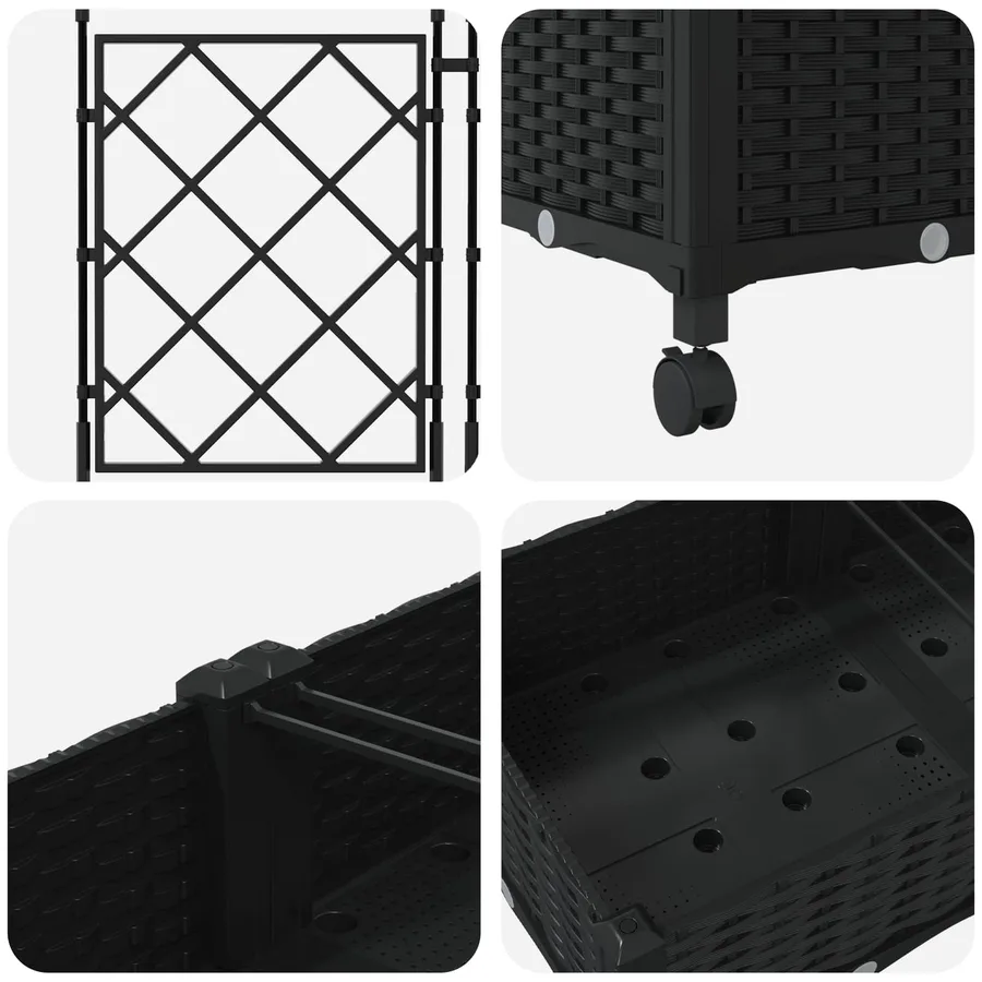 Bac de jardin avec treillis et roues 3 pc Noir PP - 5