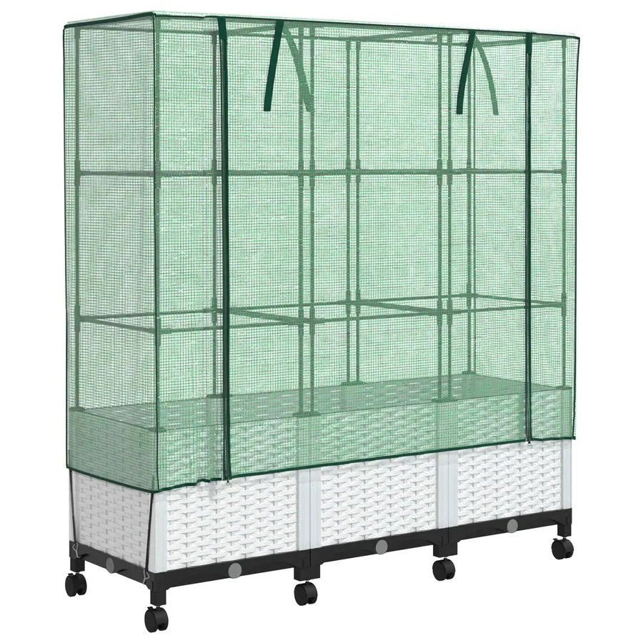 Jardinière de jardin avec couverture de serre et roues 3 pc PP - 2