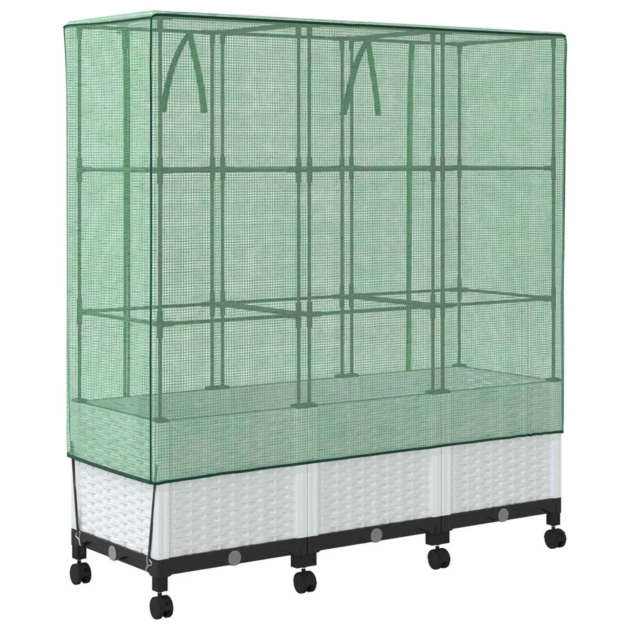 Jardinière de jardin avec couverture de serre et roues 3 pc PP - 4