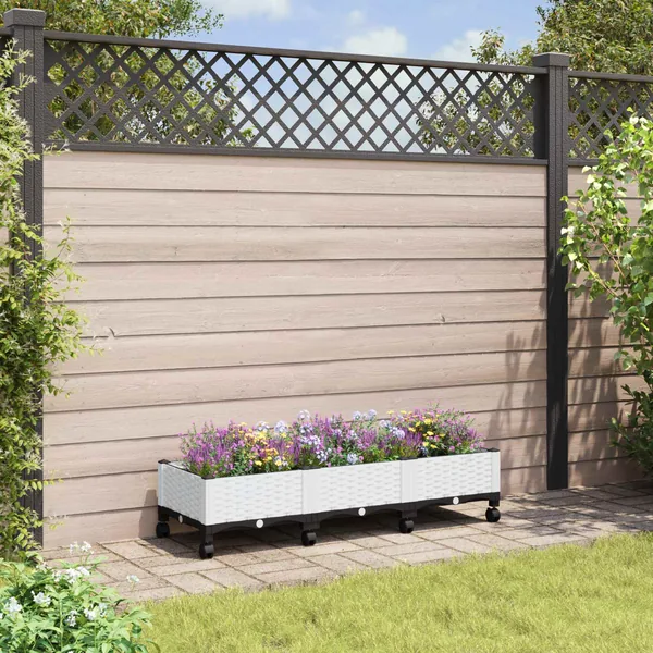 Jardinière avec Roues Blanc 120 x 40 x 33 cm PP