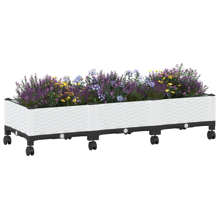 Jardinière avec Roues Blanc 120 x 40 x 33 cm PP - 3