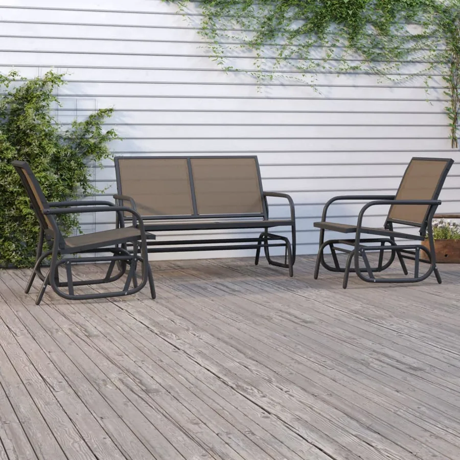 Ensemble de salon de jardin 3 pcs marron textilène et acier