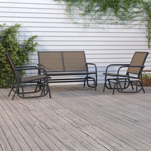 Ensemble de salon de jardin 3 pcs marron textilène et acier