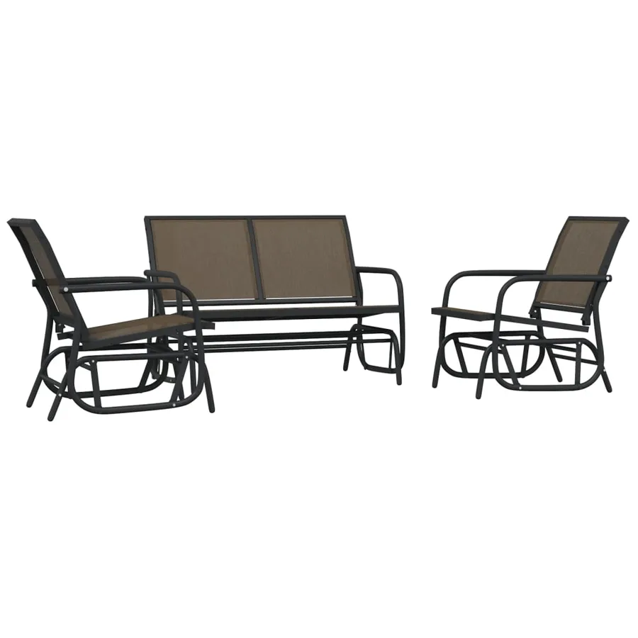 Ensemble de salon de jardin 3 pcs marron textilène et acier - 3