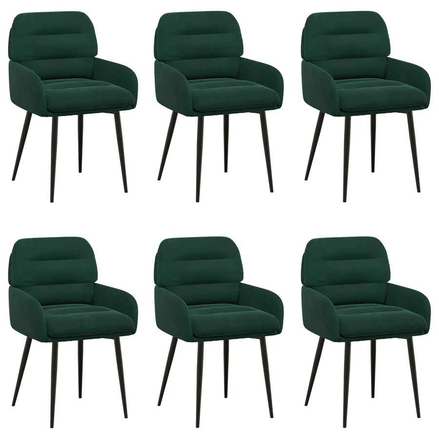 Chaises de salle à manger 6 pcs Velours Vert foncé - 2