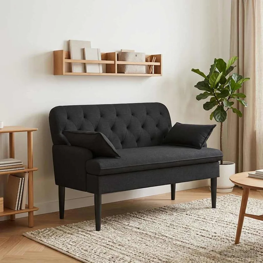 Canapé love seat avec capitonnage en boutons Noir Tissu