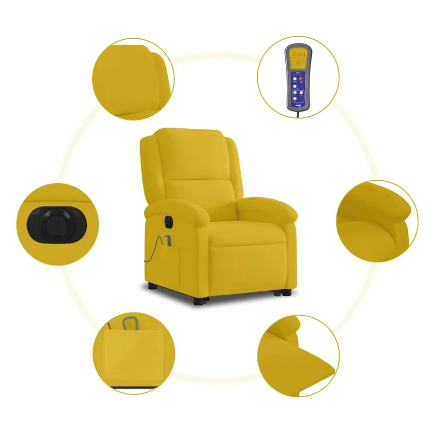 Fauteuil inclinable de massage électrique jaune velours - 8