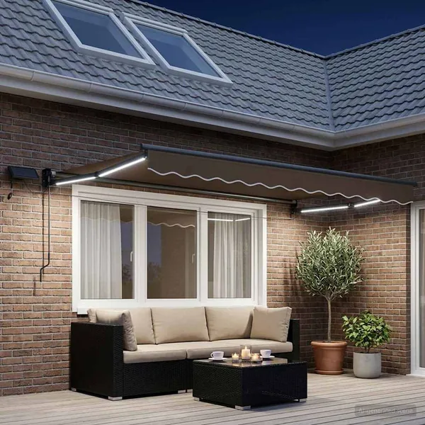 Store rétractable manuel avec LEDs Taupe