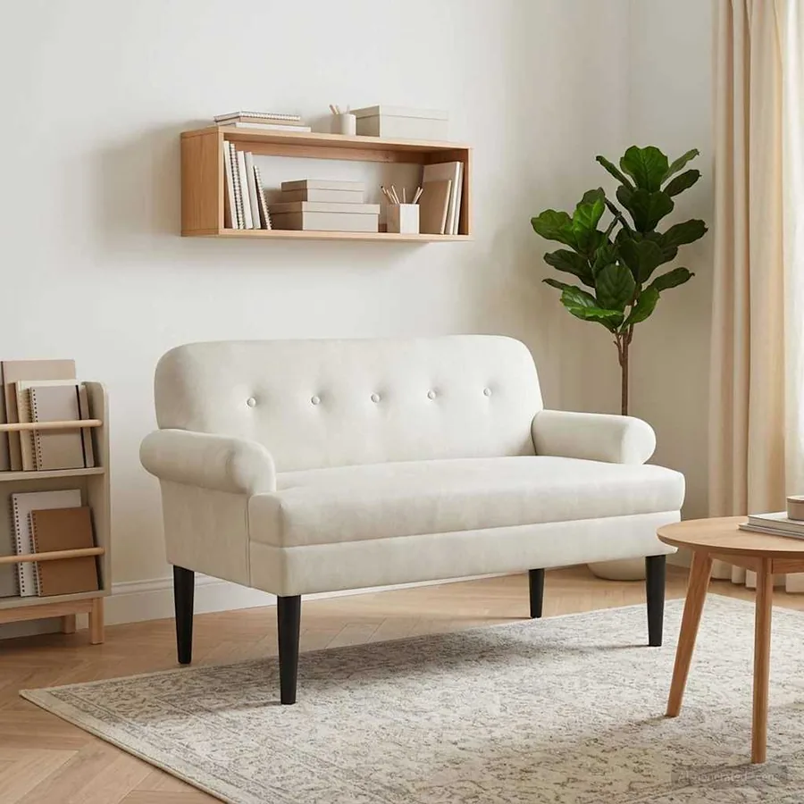 Canapé love seat avec capitonnage en boutons Crème Velours