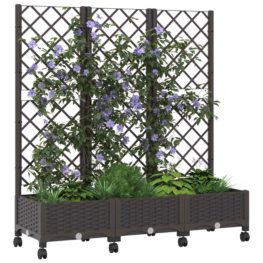Bac de jardin avec treillis et roues Marron 120 x 40 x 131,5 cm - 3