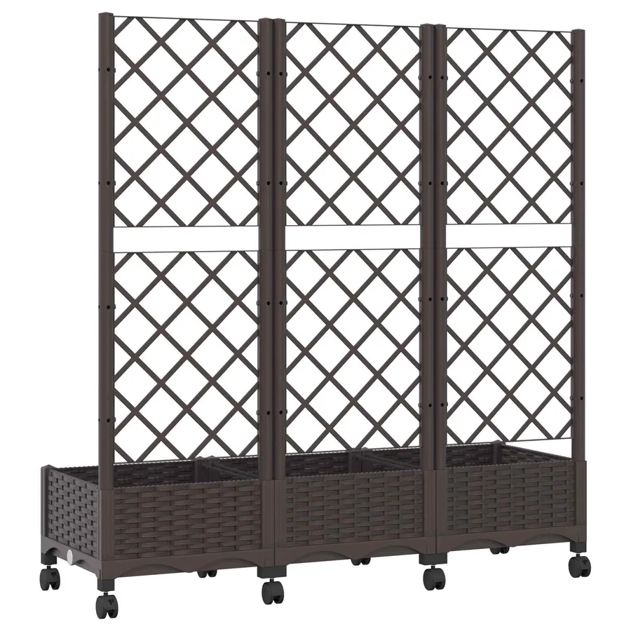 Bac de jardin avec treillis et roues Marron 120 x 40 x 131,5 cm - 5