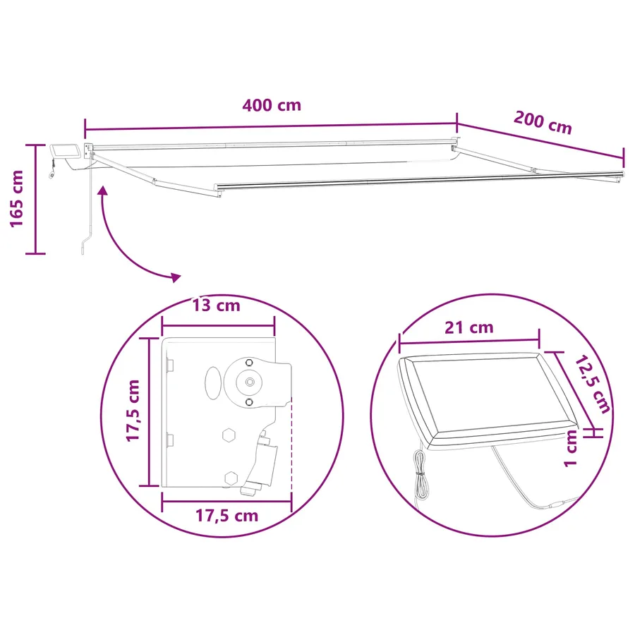 Store rétractable manuel avec LEDs Taupe - 8