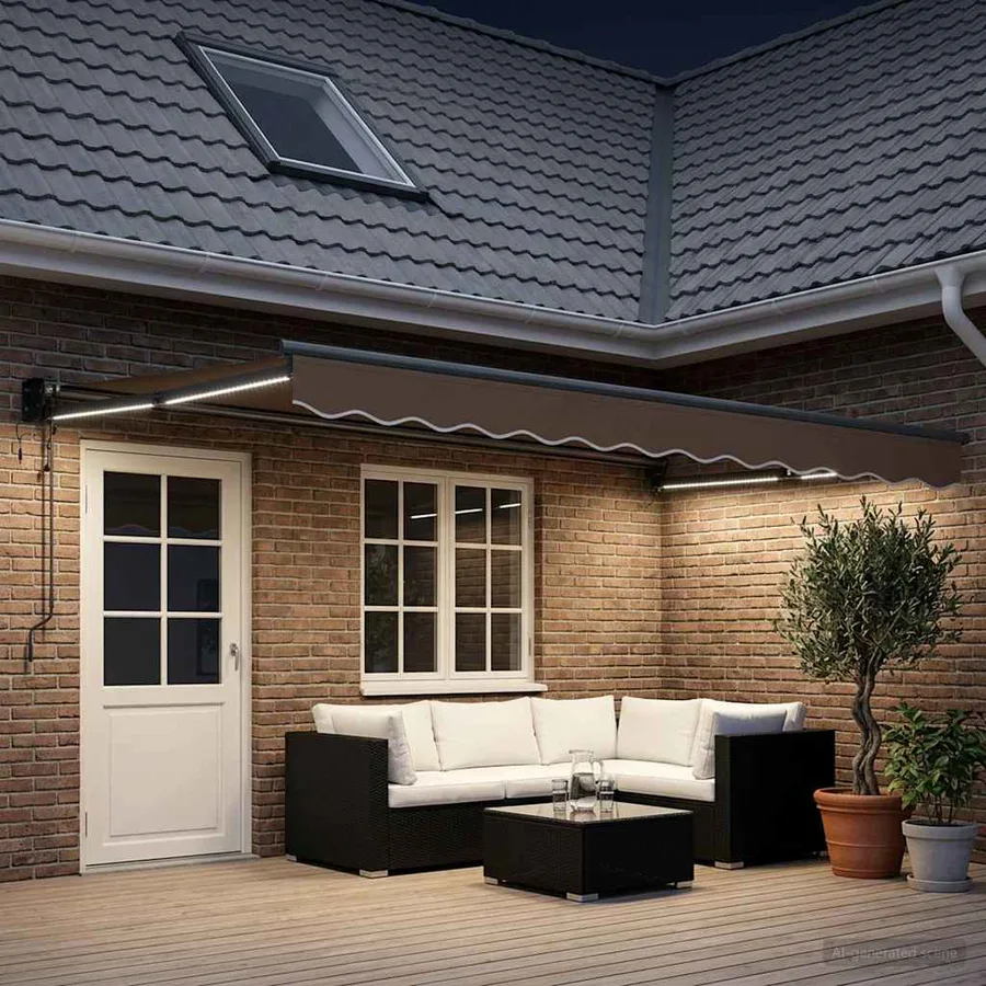Auvent rétractable électrique Taupe 100% Polyester et Aluminium - 3
