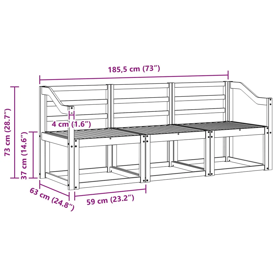 Ensemble de canapés d'extérieur 3 pcs Blanc 185,5 x 63 x 73 cm - 5