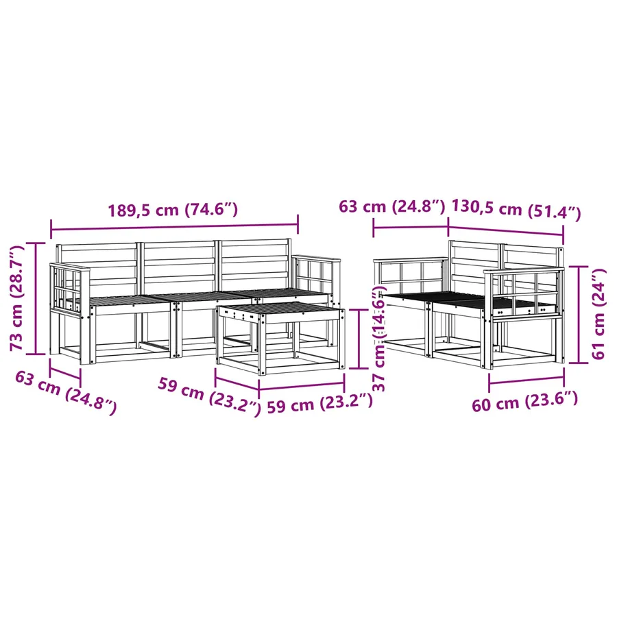 Ensemble de canapés d'extérieur 6 pcs Blanc 59 x 59 x 37 cm - 8