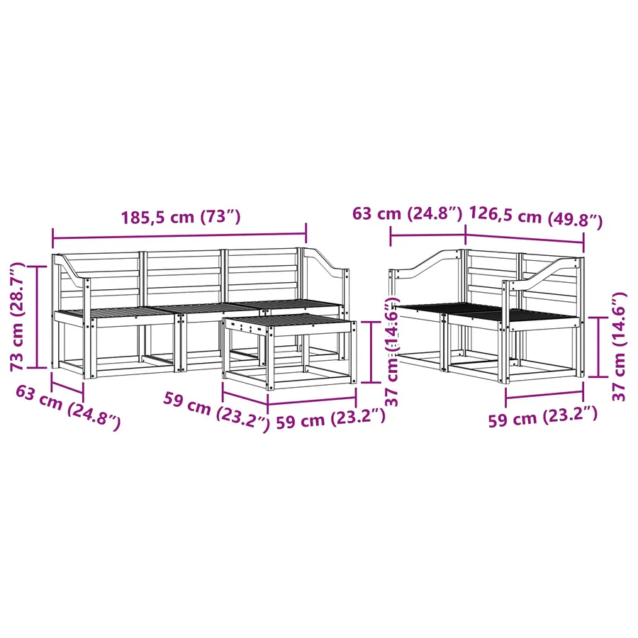 Ensemble de canapés d'extérieur 6 pcs Blanc 59 x 59 x 37 cm - 8