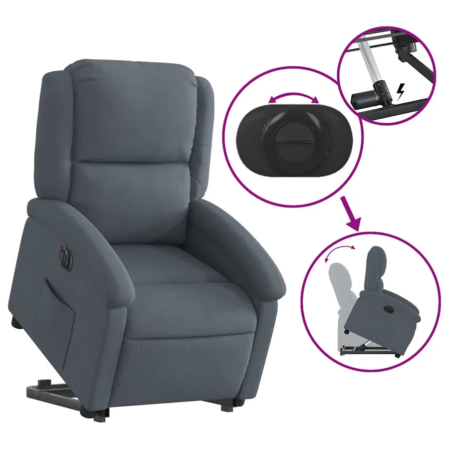 Fauteuil inclinable électrique gris foncé velours - 11