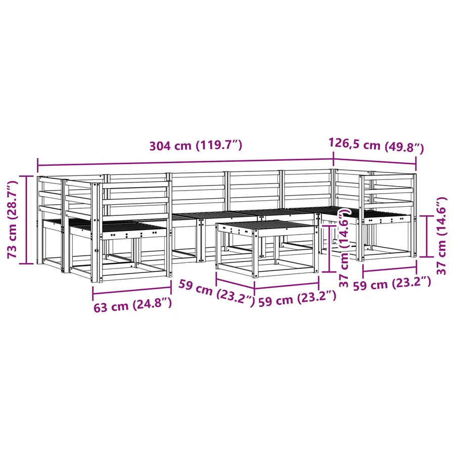 Ensemble de canapés d'extérieur 8 pcs Blanc 59 x 59 x 37 cm - 8