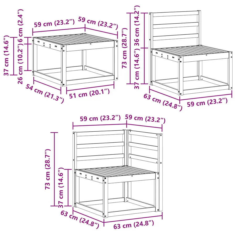 Ensemble de canapés d'extérieur 8 pcs Blanc 59 x 59 x 37 cm - 9