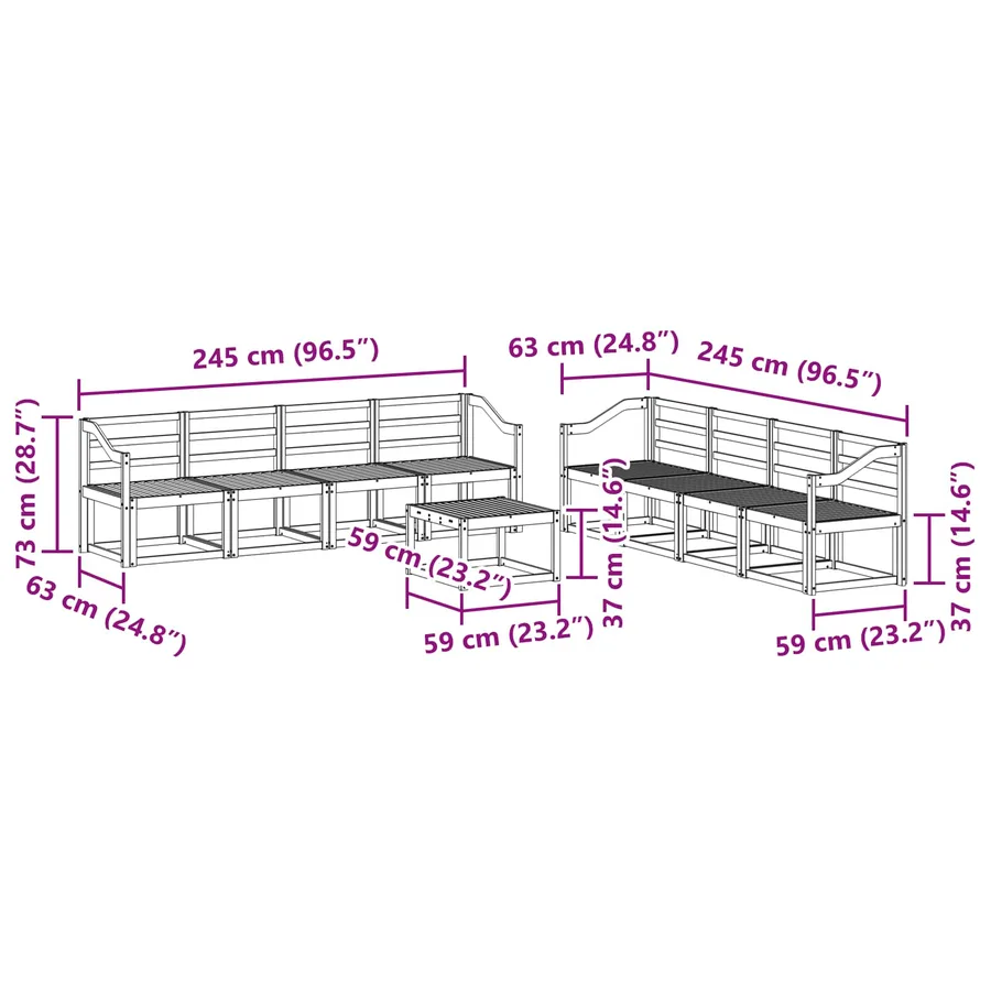 Ensemble de canapés d'extérieur 9 pcs Blanc 59 x 59 x 37 cm - 8