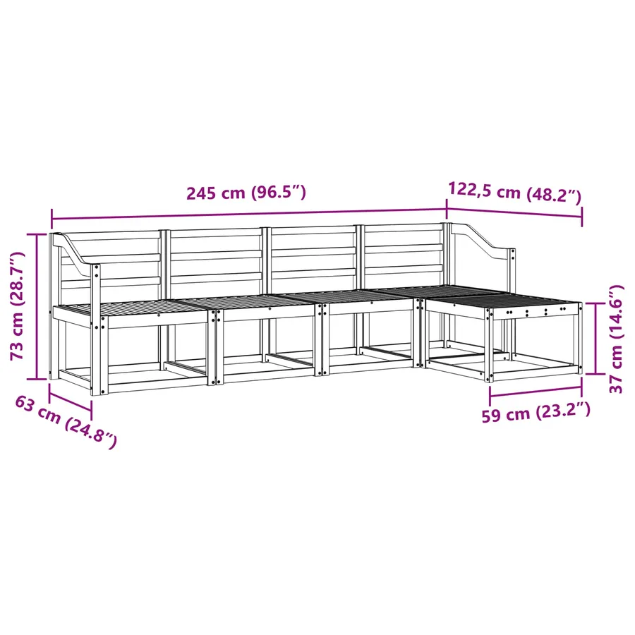 Ensemble de canapés d'extérieur 5 pcs Blanc 245 x 122,5 x 73 cm - 7