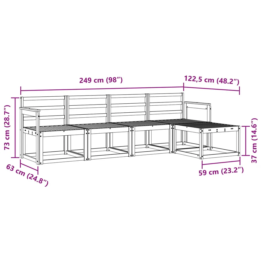 Ensemble de canapés d'extérieur 5 pcs Blanc 249 x 122,5 x 73 cm - 7