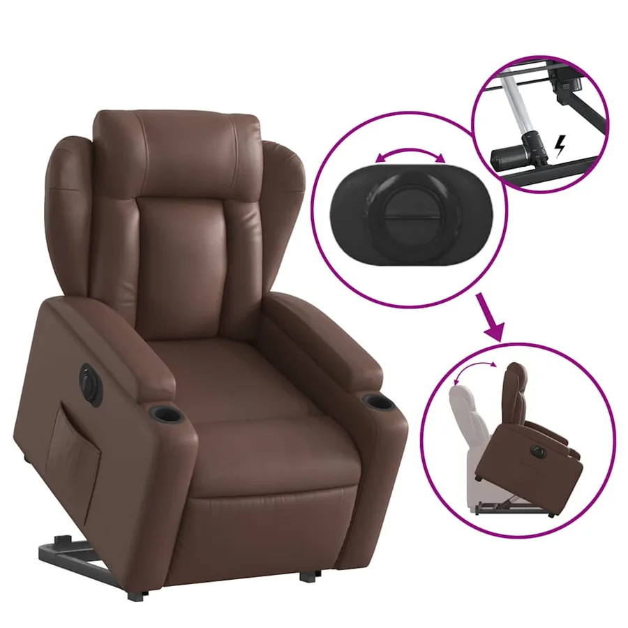 Fauteuil inclinable électrique marron similicuir - 11