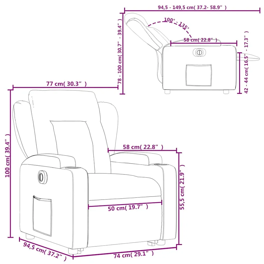 Fauteuil inclinable électrique marron similicuir - 17