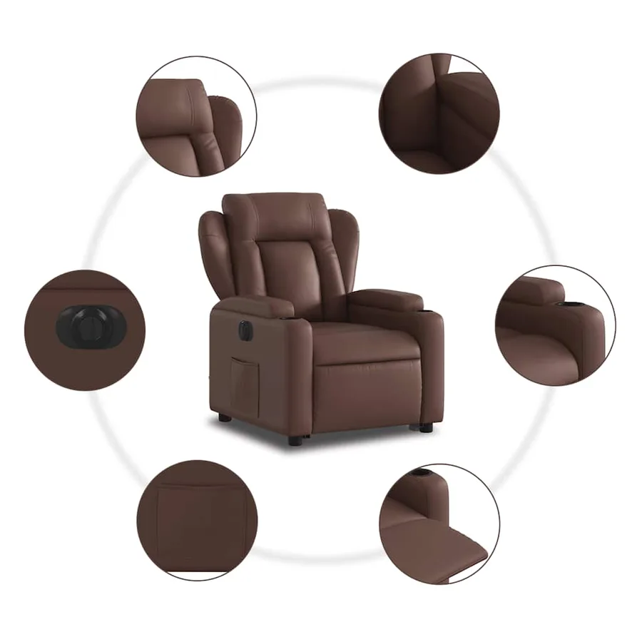Fauteuil inclinable électrique marron similicuir - 8